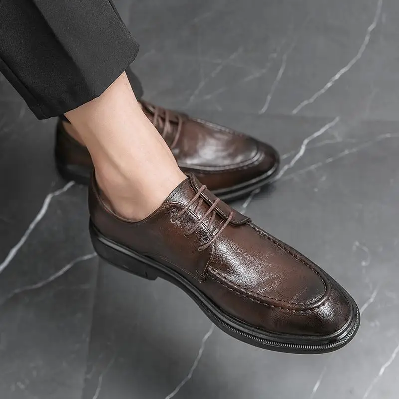 

Men's Leather Shoes Business Formal Wear Large Size New Men's Casual Black Spring and Autumn Breathable Wedding Groom's Shoes Yo