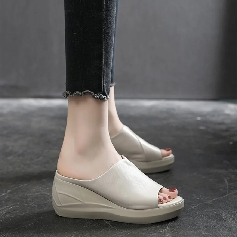 

Women Sandals Platform Wedges Slippers Women Shoes Thick Heel Open Peep Toe Sandals PU Leather 2022 Summer Style Slide Shoes