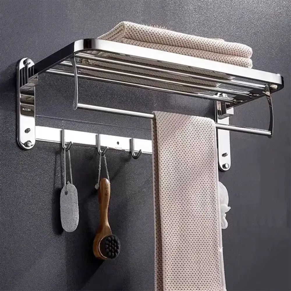 

With Hook Towel Bar Storage Shelf Bath Holder Shower Hanger Wall Mount Towel Rack
