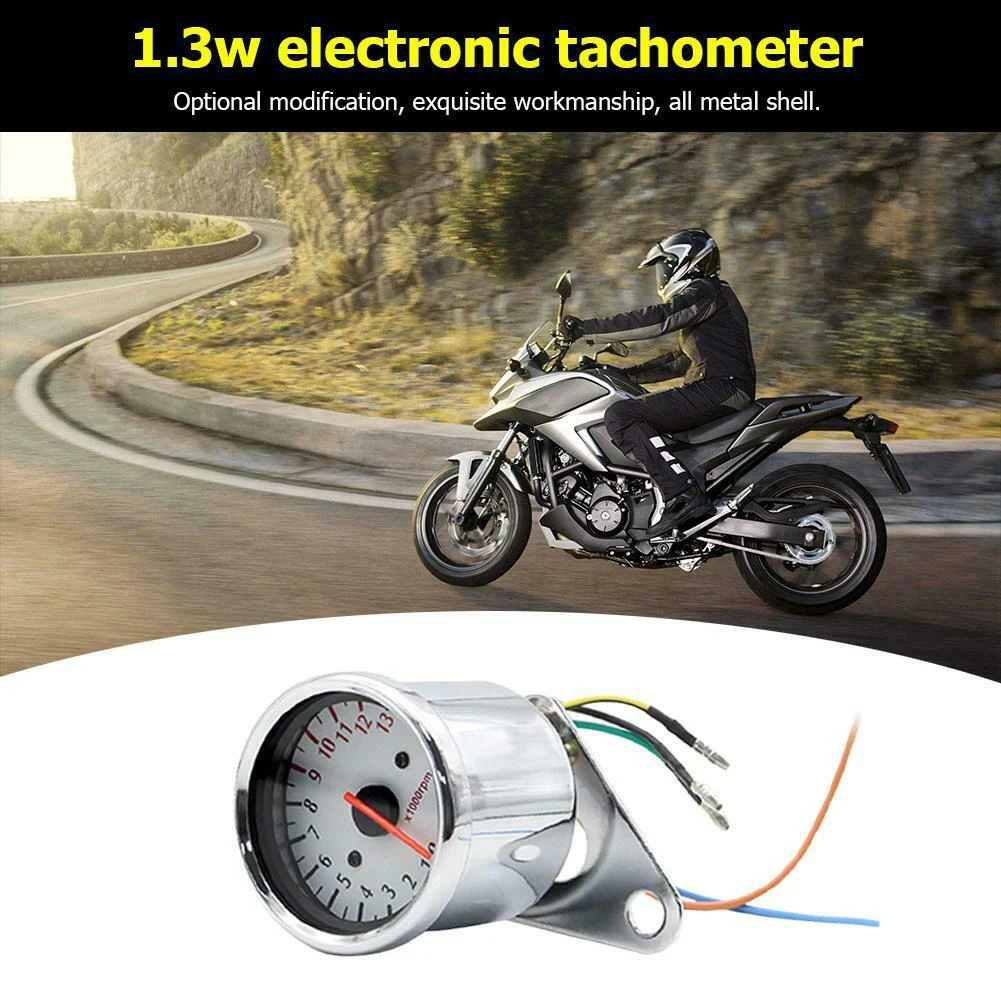 

1x Universal Retro Motorcycle Tachometer 0-13000 Tach RPM Gauge Rev Counter Wear-resistant DC 12V Durable Full Metal Casing