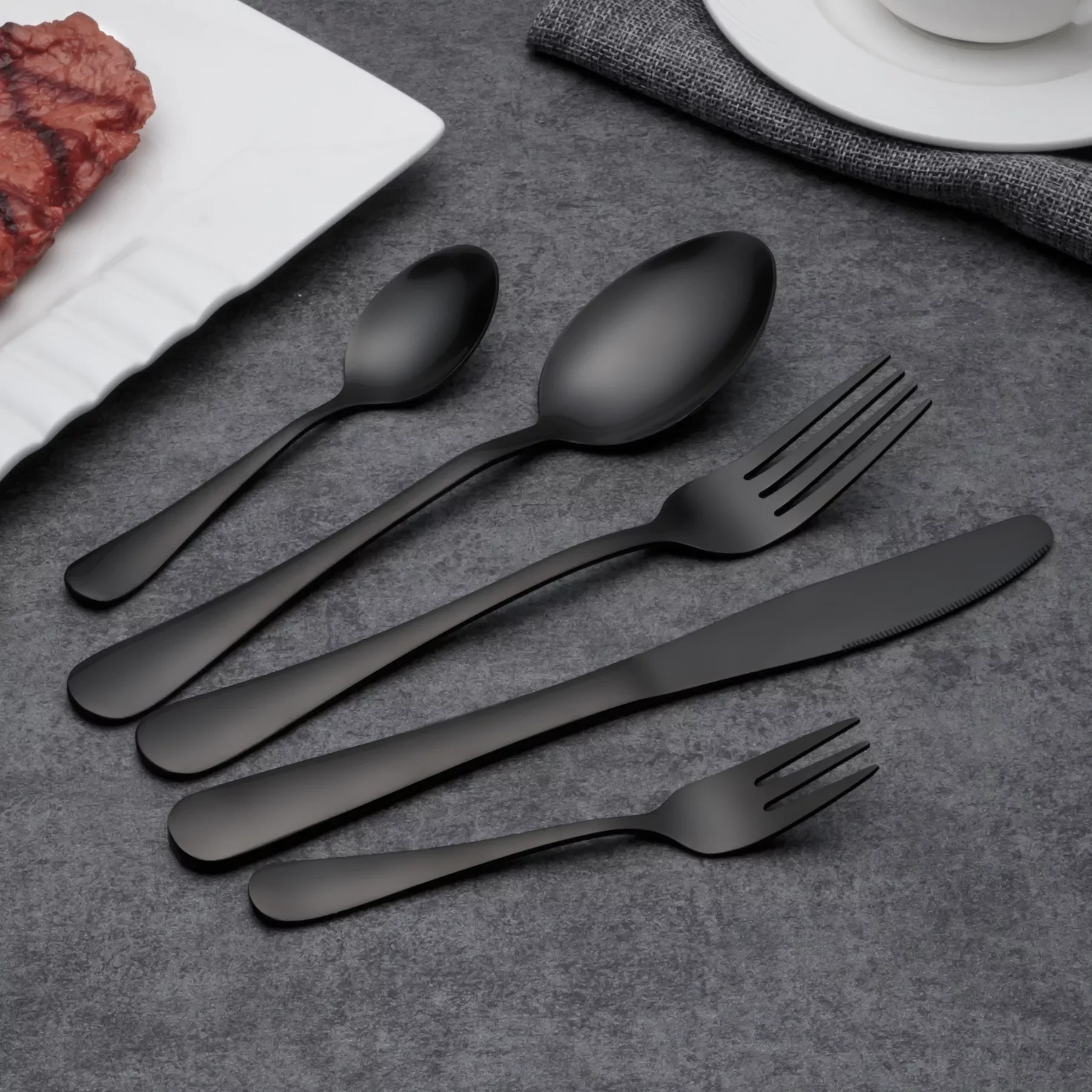 

fork spoon Stainless Steel Black Cutlery Tableware Set Wholesale Western Portable Silverware Set Container for Food