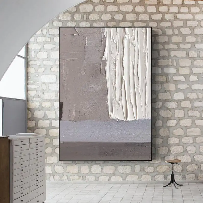 

Большая оригинальная абстрактная картина на стену, белая абстрактная картина, 3D текстурированная оригинальная абстрактная картина, соврем...