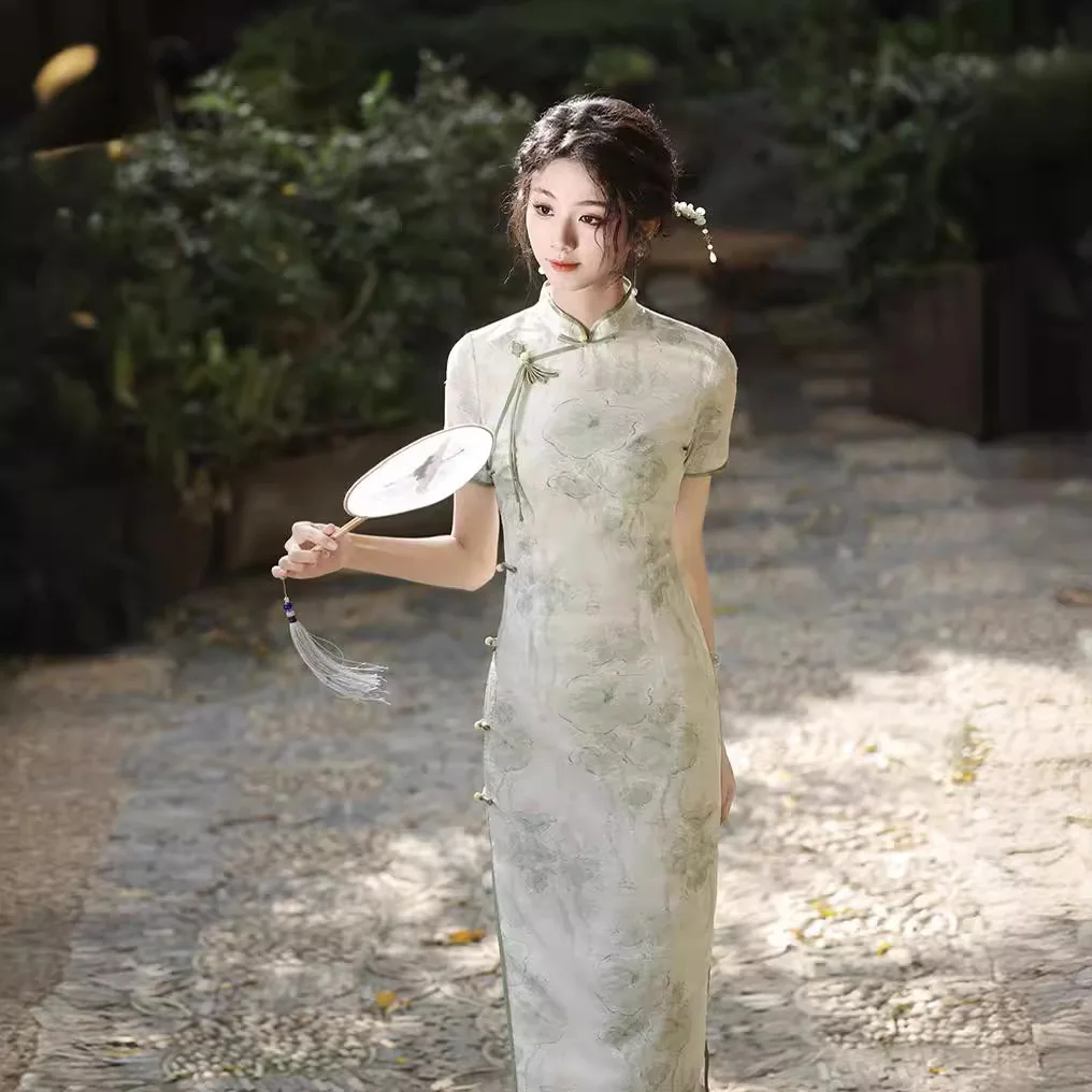 Летнее китайское сексуальное женское платье Ципао с коротким рукавом улучшенное