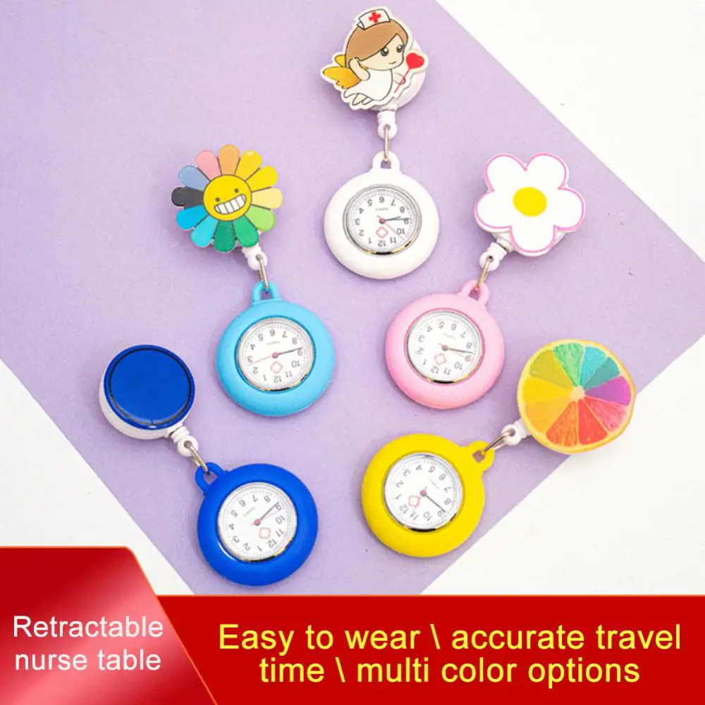Lovely Colourful Pocket Watches Cartoon Models Nurse Doctor Retractable Silicone Hanging Watch For Women Men Gifts Clock