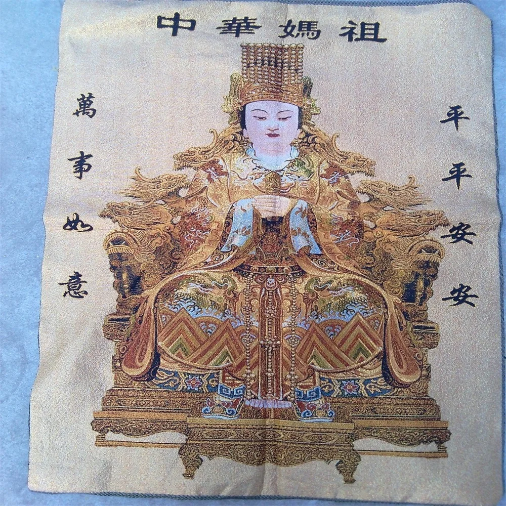 

China Tibet silk embroidery Tangka ancient brocade painting Mazu statue home decoration is purely handmade