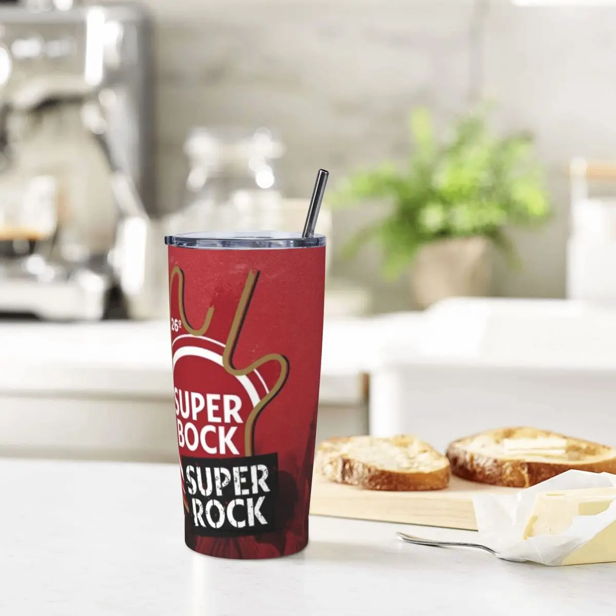 Фото Стакан Super Bock из нержавеющей стали, кружка с вакуумной изоляцией, термохолодная соломинка для бутылок с крышкой, 20 унций №1