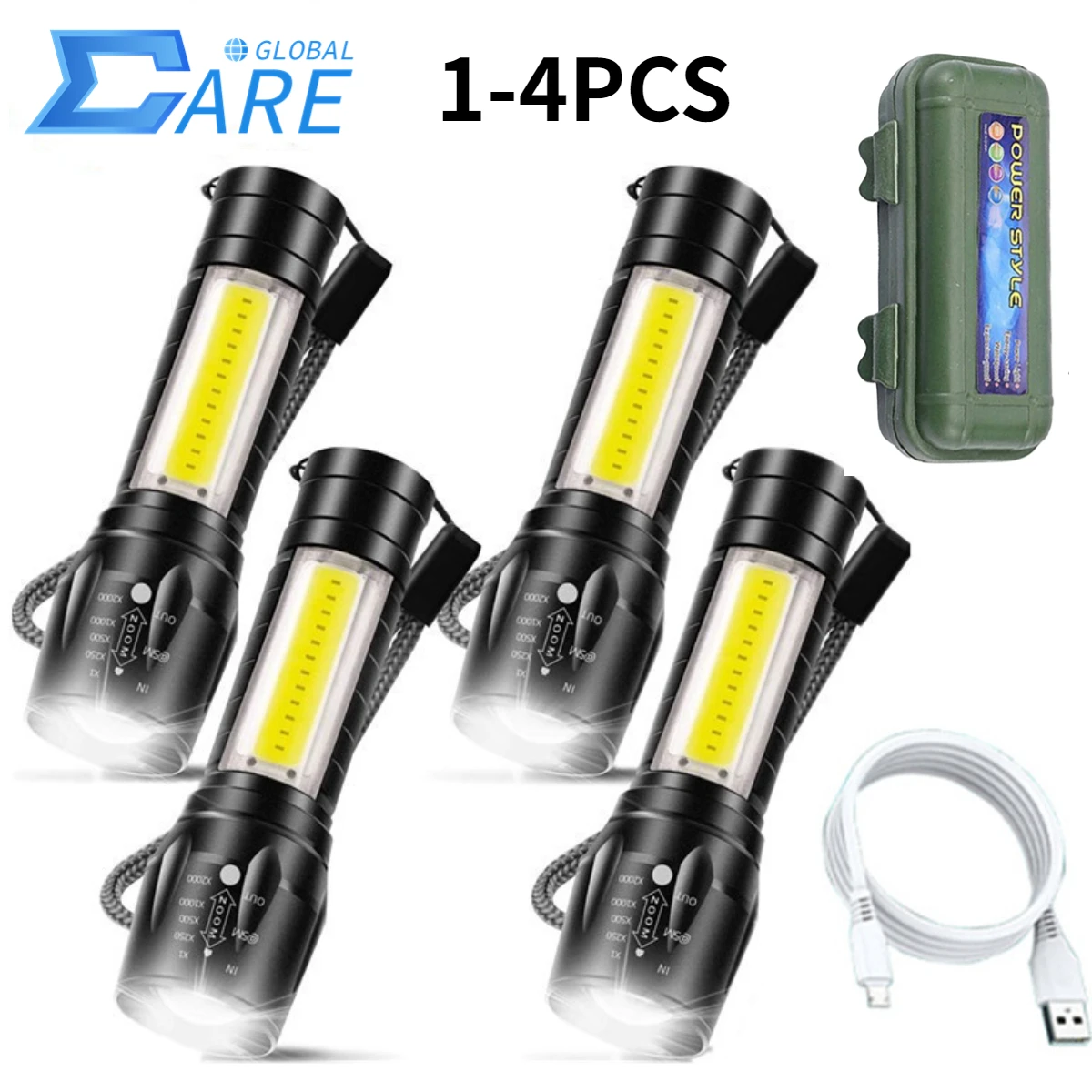 

Переносная мини-вспышка с телескопическим зумом, алюминиевый светодиодный фонарь XPE + COB с зарядкой от USB, уличсветильник фонарь, 1-4 шт.