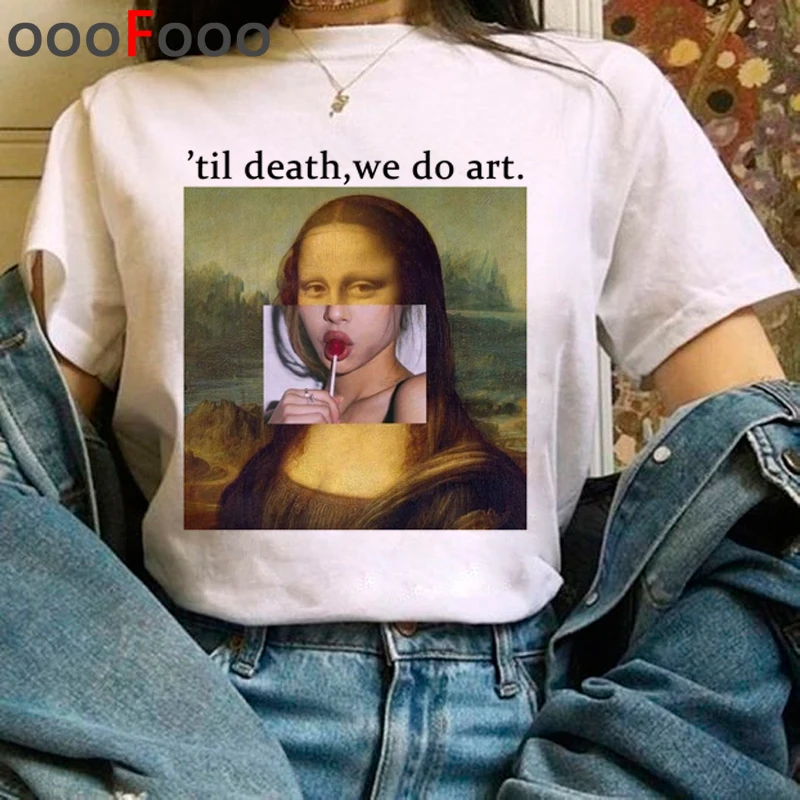 

90s Tshirt New Fashion Top Tees Female Mona Lisa Aesthetic Harajuku T Shirt Women Grunge Funny Cartoon T-shirt Ullzang Vintage