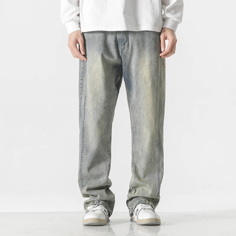 Men‘’s Jeans Y2K Vintage Wash Jeans Men Straight Wide Leg Jeans Homme Streetwear Korea Fashion Highstreet Denim Pants for Men