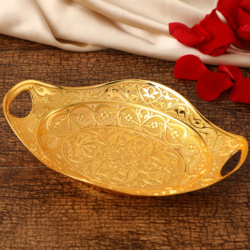 

European Style Gold Fruit Basket Portable Plates Festival Alloy Candy Food Nut Organizer Wedding Home Desktop Tray Decoration