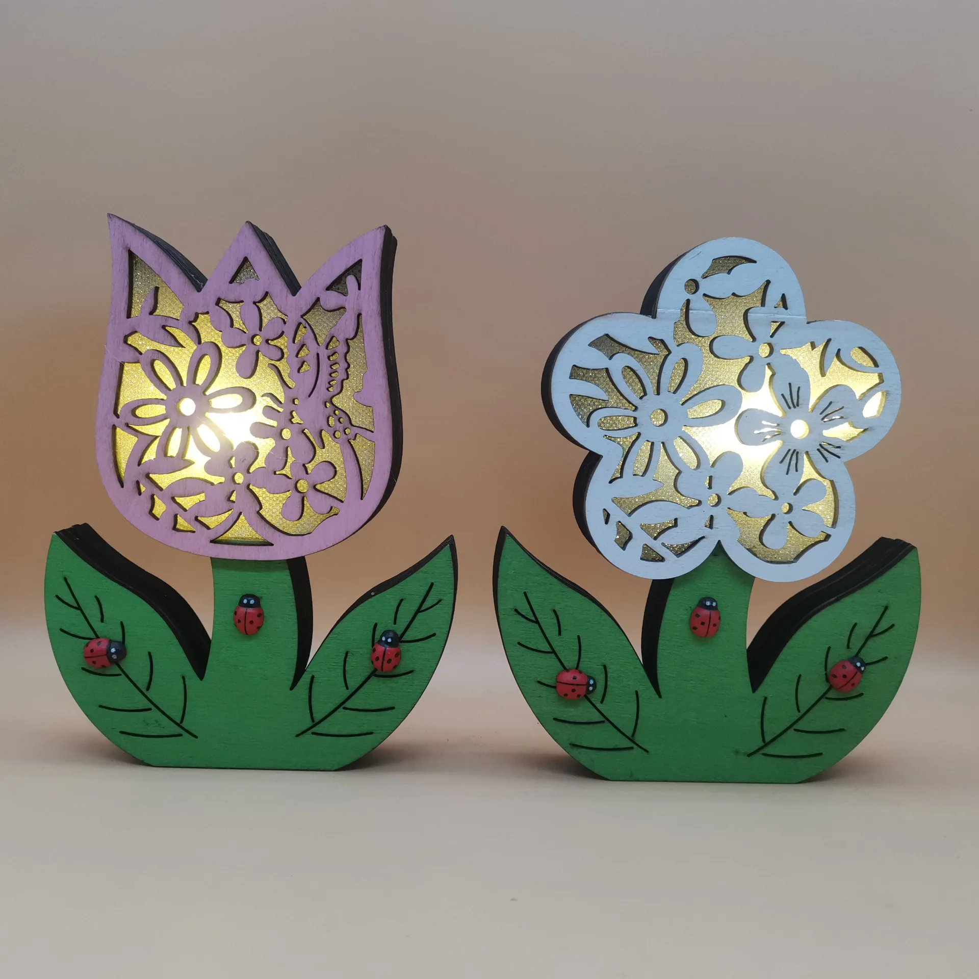 

Easter Wooden Decoration For Home Easter Bunny Flower Egg LED Light Creative Craft Decor Lamp Glowing Ornament