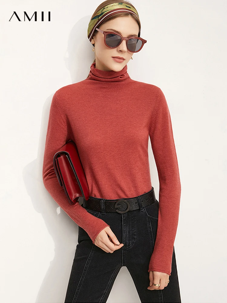 

Amii Minimalism Women's Sweater Winter 100% Wool Sweaters Office Lady Warm Pullovers Solid Slim Female Knitted Tops 12170519