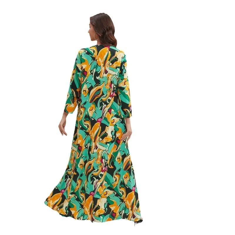 Abaya For Women Printed Loose Fit Women's Dress 2023 Summer New Casual Home Furnishing Fashion V-neck Robe Dubai Turkey Islam