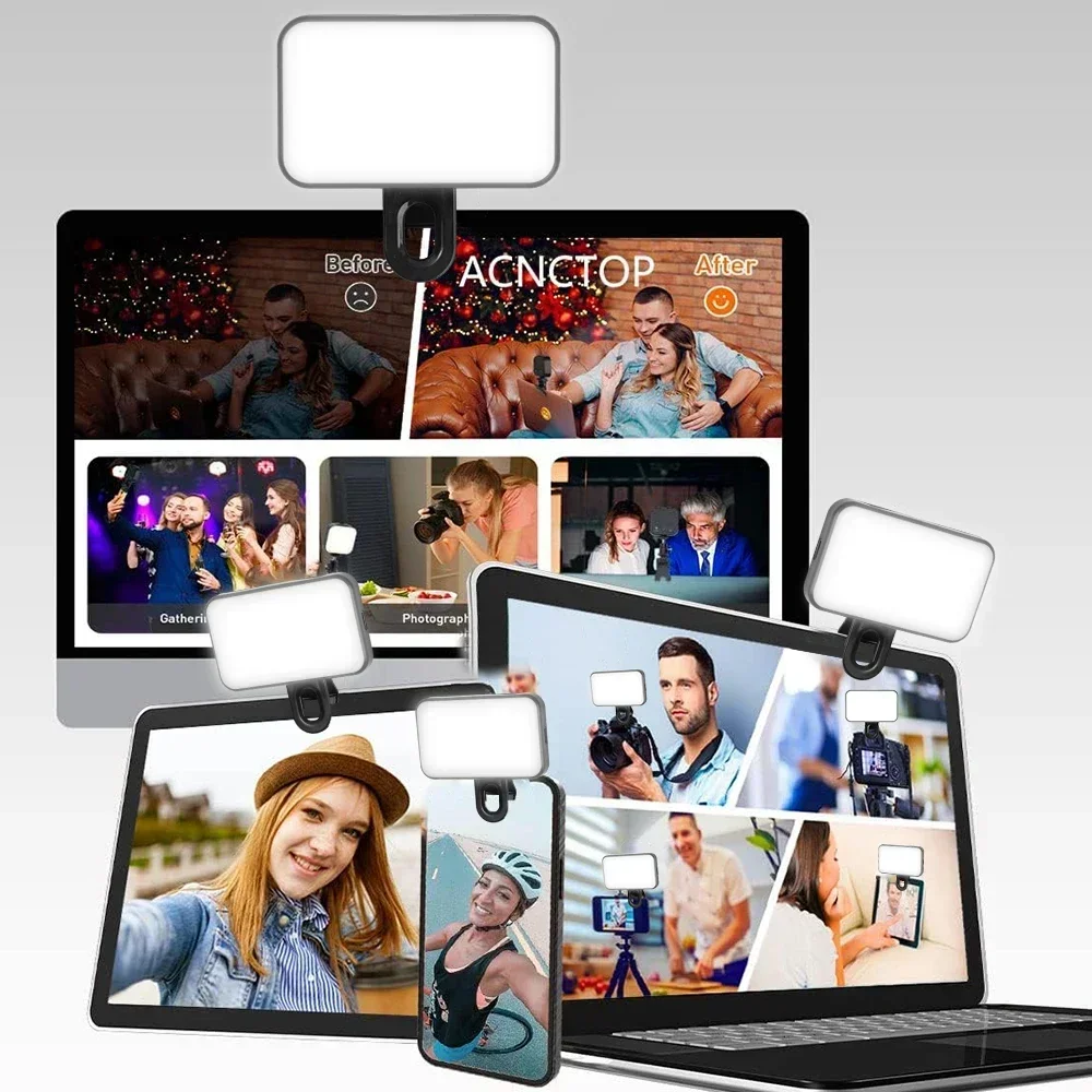3-режимный портативный мини-светильник для селфи с регулируемой яркостью зажим