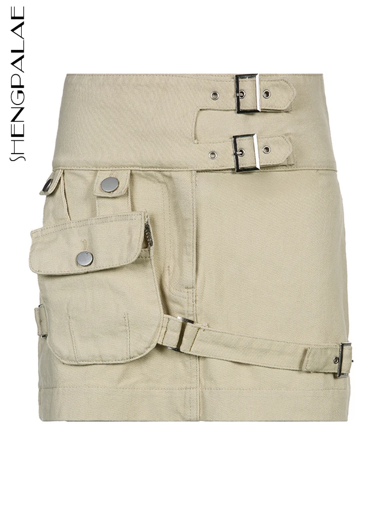 

SHENGPALAE Retro High Street Style 2022 Summer New Hot Girl Three-dimensional Pocket Stitching Slim Skirt Solid Denim Skirt 5Q19