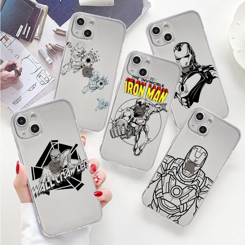 Marvel iron man Phone Case for Apple iPhone 11 Pro 14 Plus XR 13 Pro Max 7 6s X XS SE 12 Mini 8 Silicone Cover Funda Clear