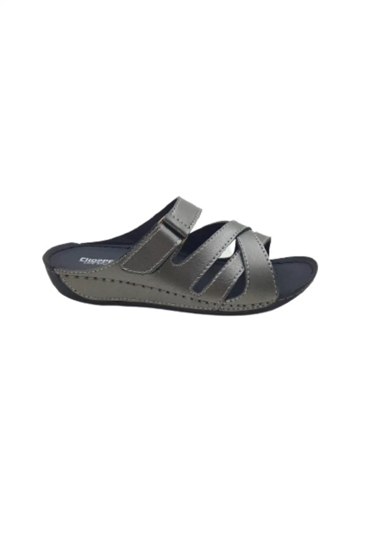 

20444 platinum Cross Strappy Velcro Orthopedic Women Slippers