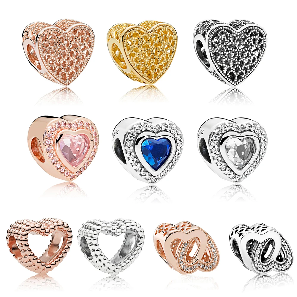 

Pam S925 Silver Diy Double Love Heart Shaped Style String Pendant Promise Love Heart Key Mind Silver String Beads String Jewelry