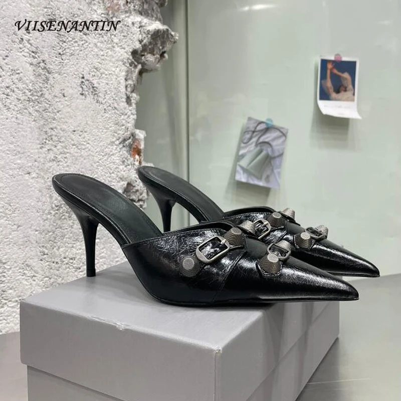 

Женские модельные туфли из коровьей кожи, с заостренным носком и заклепками, на тонком каблуке