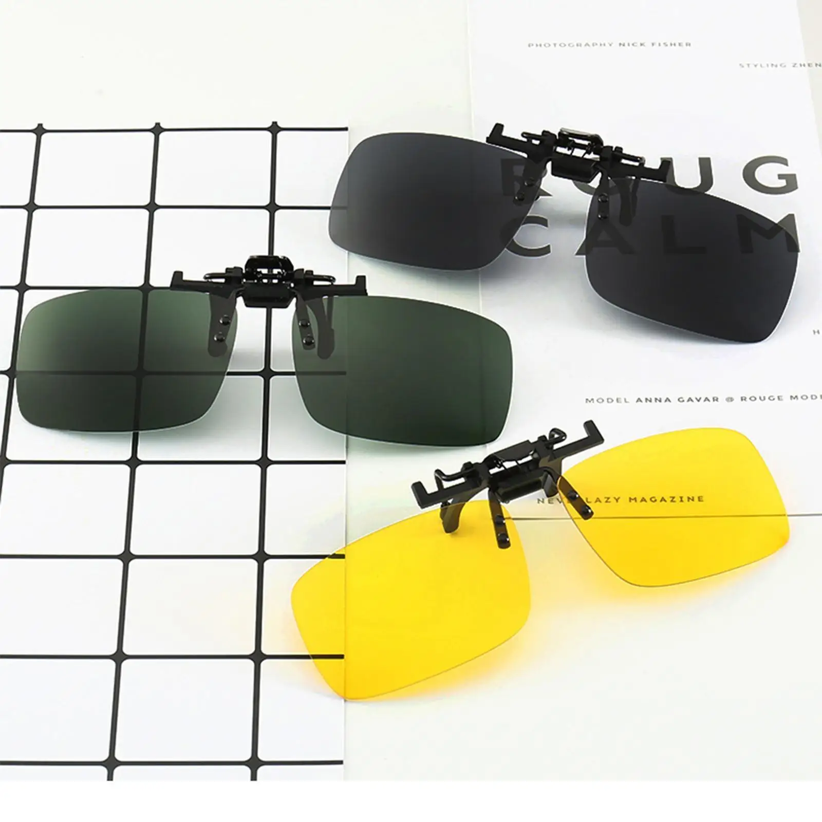 

1 PC Unisex Clip-on Polarized Day Night Vision Flip-up Lens Driving Glasses UV Riding Sunglasses For Outside