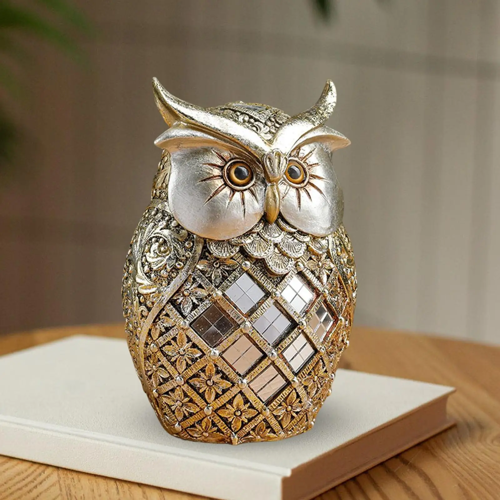 

Resin Owl Statue Bird Figurine Ornament Animal Sculpture for Home Bookshelf Living Room Decor