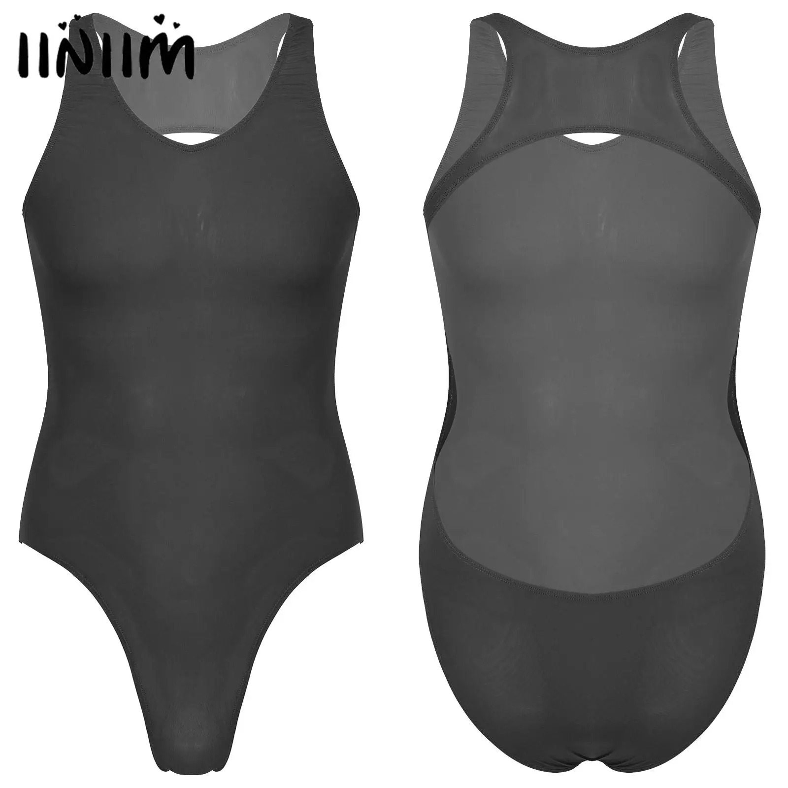 

Men Scoop Neck Sleeveless Backless Underwear Gymnastic Exercise Solid Color Cutout Leotard Swimsuit Bodysuit