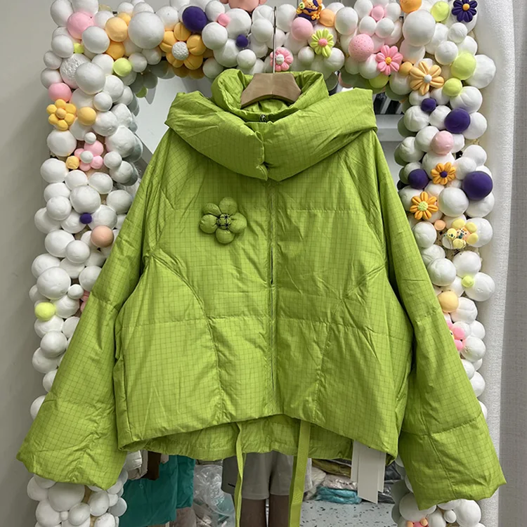 

2022 New Ladies' Short Down Jacket Hooded Loose Leisure Long Sleeve Solid Color White Duck Down Winter Coat F665