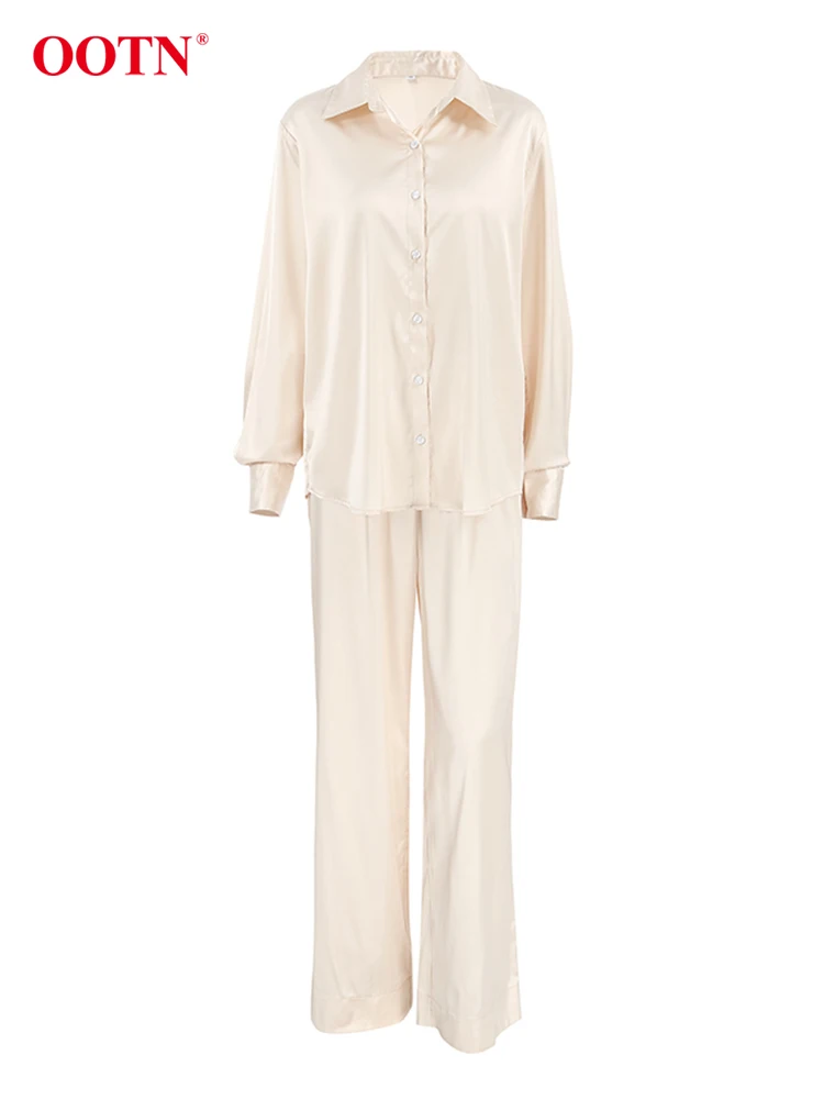 Женские однотонные атласные брючные костюмы OOTN