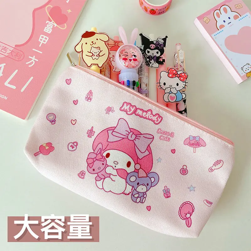 

Kawaii Sanrioed Stationery Box Kuromi My Melody Cinnamoroll Pompom Purin Cute Cartoon Pen Bag Sundries Storage Bag Gift for kids
