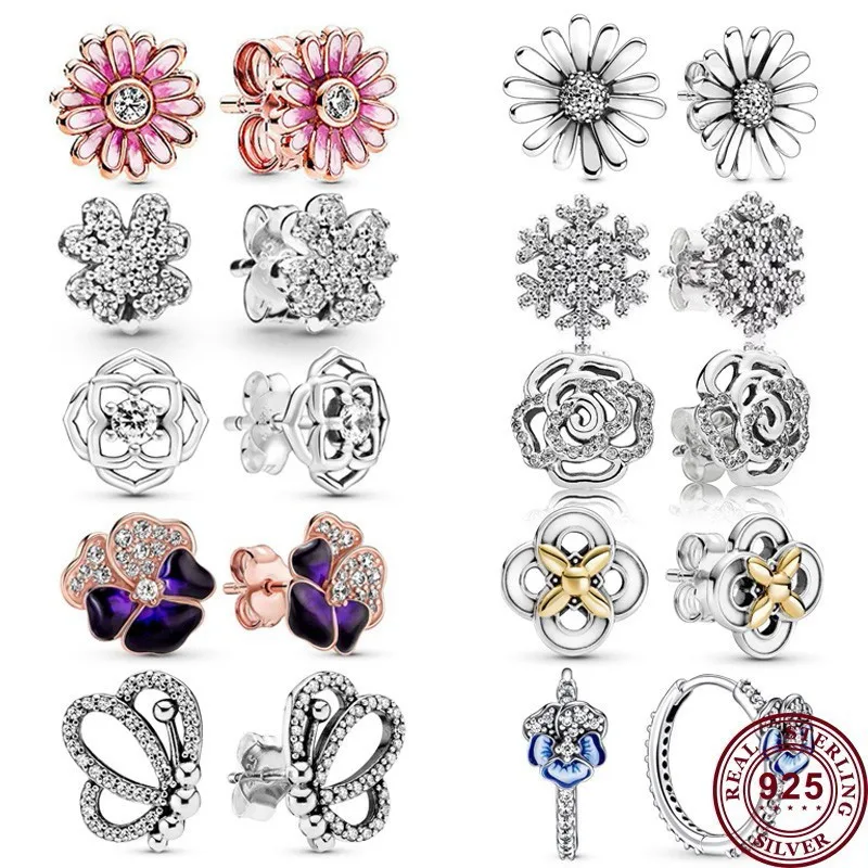 

Hot 925 Silver Delicate Butterfly Rose Tricolor Women's Earrings Women's Wedding Gifts High Quality Fashion Charm Jewelry