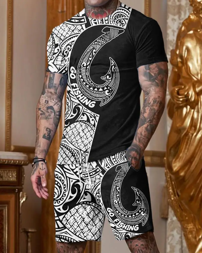 

Summer Mens Clothing New Trend 3D Printed Tracksuit 2 Piece Set Men Shorts Sets Short Sleeve Tshirt and Shorts Streetwear Suit