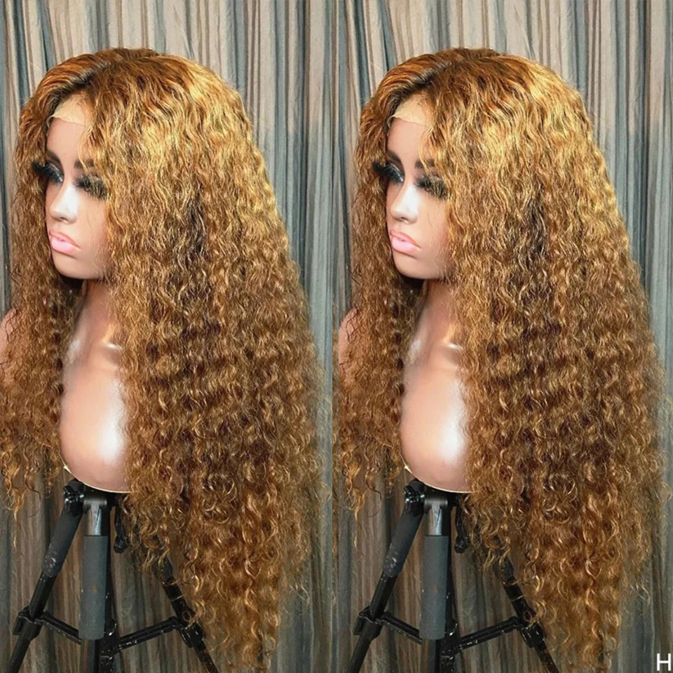 

Бесклеевые медовые светлые вьющиеся женские парики из человеческих волос, Детские волосы, длинные волнистые волосы 13x 4, парики на сетке спереди, предварительно выщипанные натуральные волосы