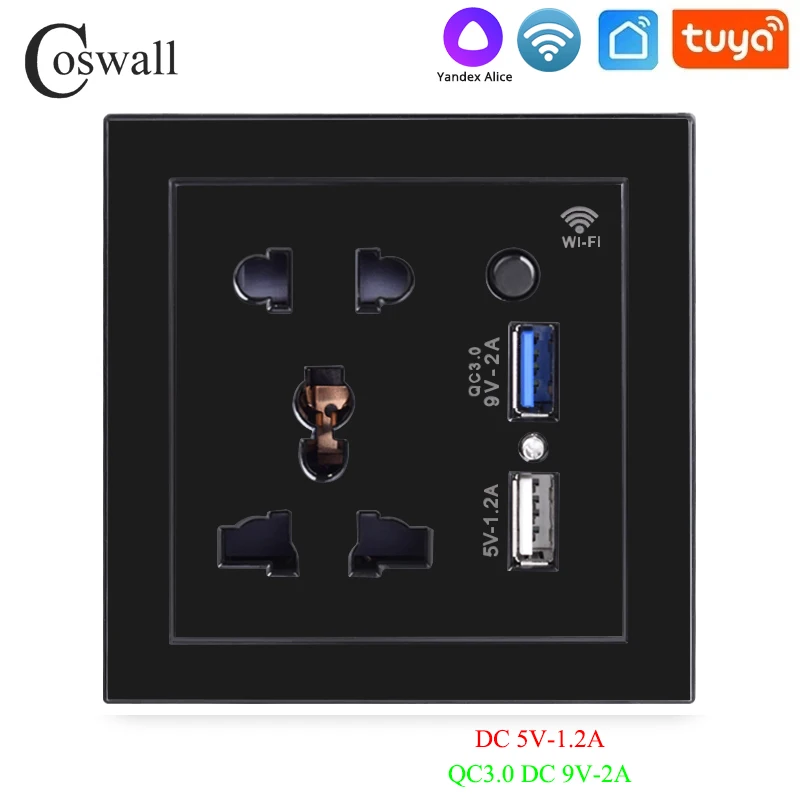 Беспроводная умная универсальная розетка COSWALL с двумя USB-портами и поддержкой