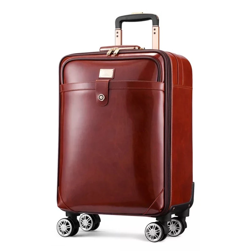 

Brand 100% Real Cowhide Travel Suitcase Business Real Leather Retro Rolling Luggage High Quality Luxury 16/20 Inch Valise