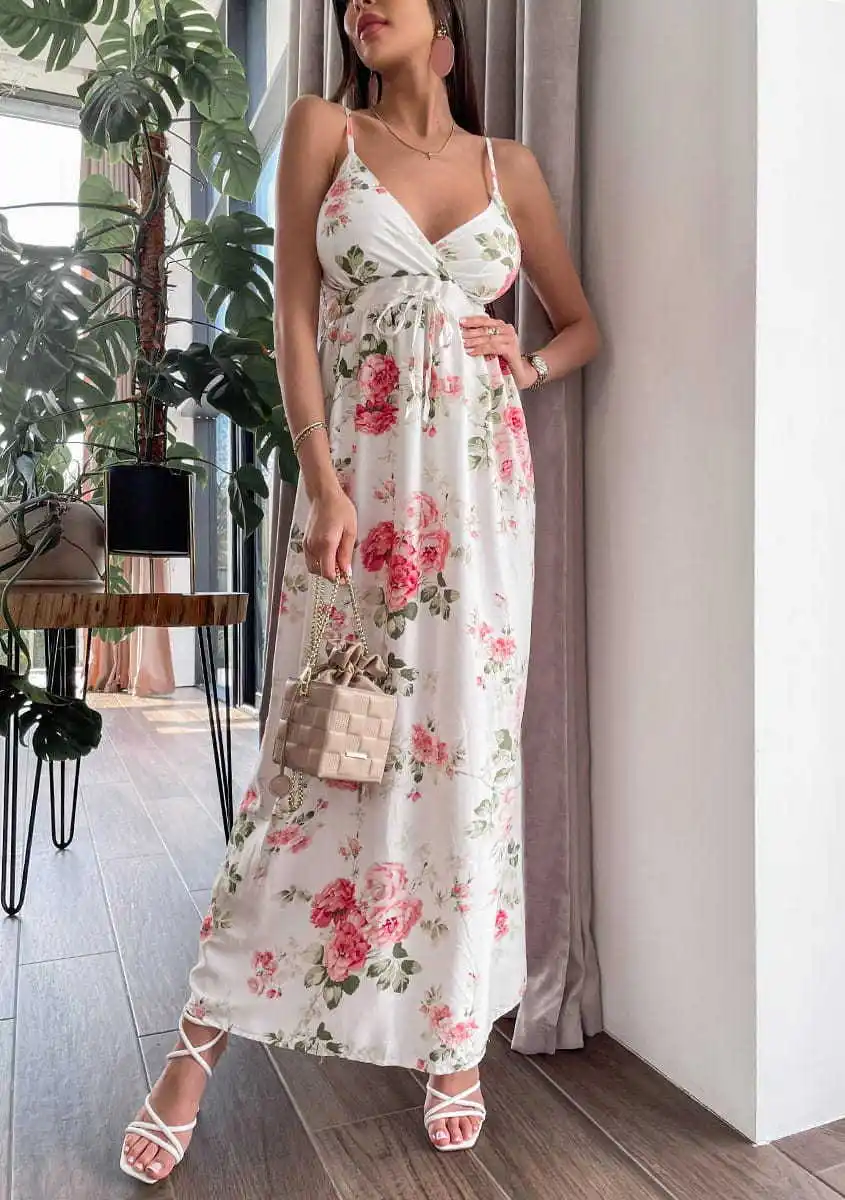 

women's summer 2022 vintage Clothing maxi dress v-neck halter print high waist boho dress sexy and elegant party Fashion dresses