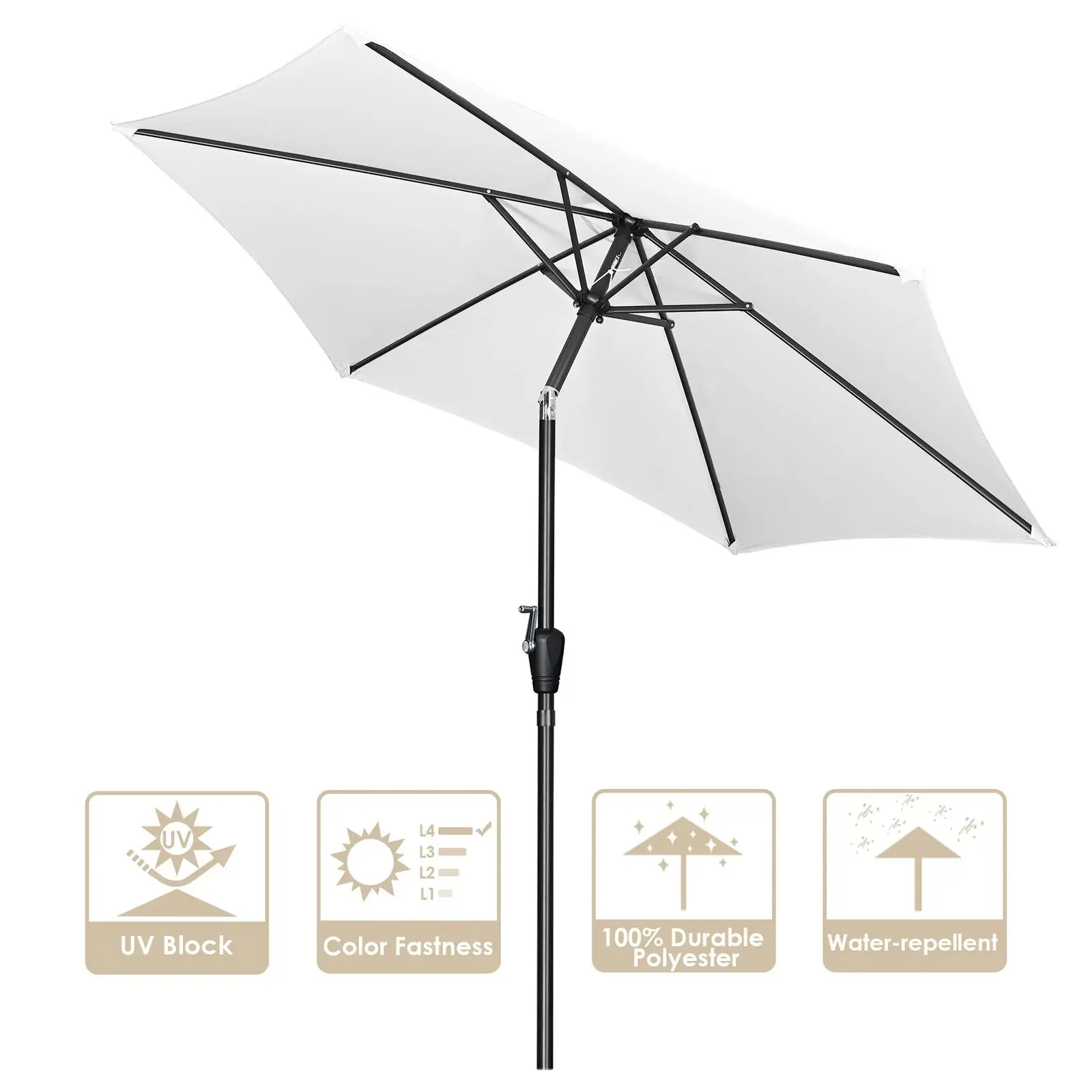 

8ft UV30+ Protection Fade Resistance Aluminum Tilt Umbrella Crank Handle White