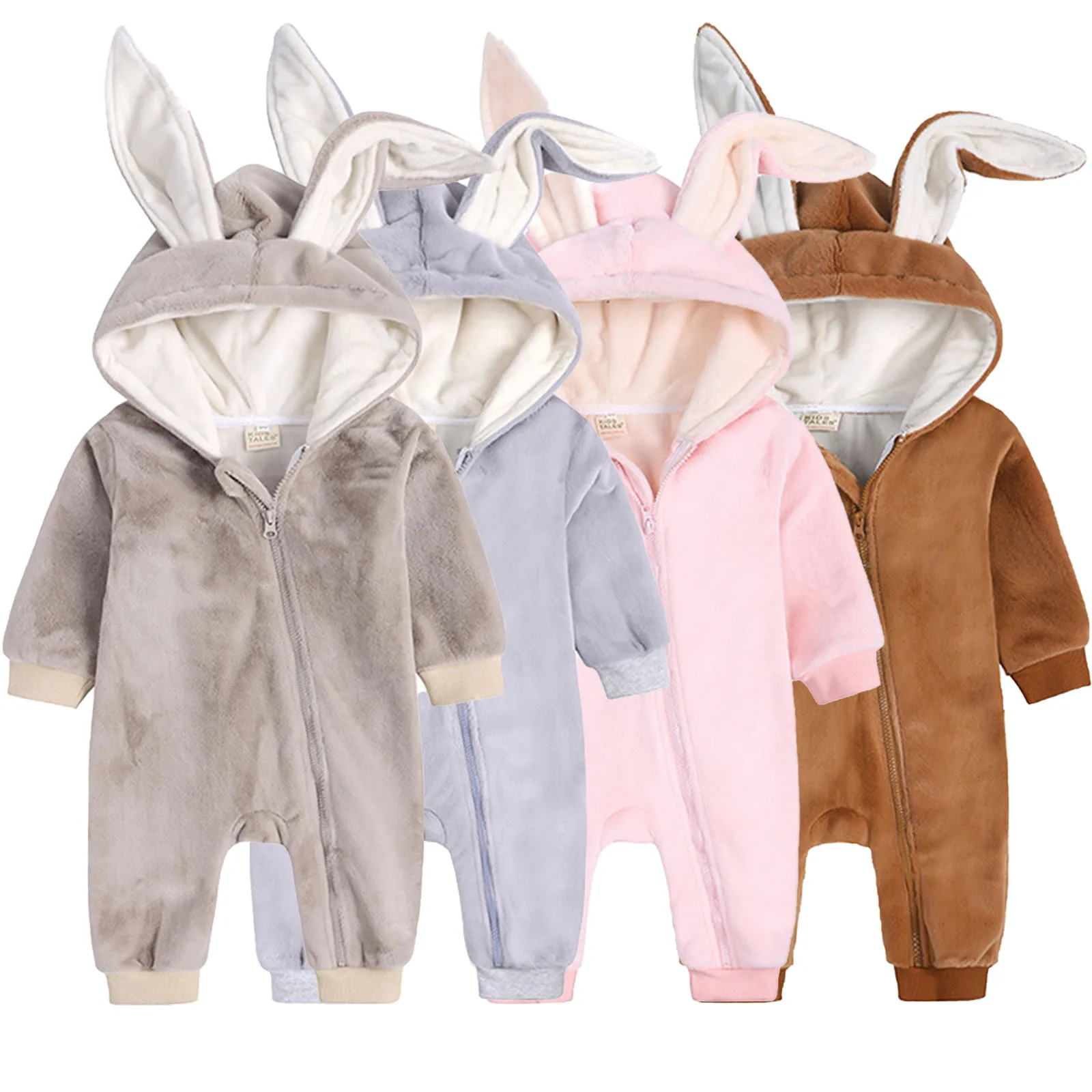 

Winter Infant Babys Bunny Romper Toddler Girls Boys 3D Rabbit Ear Hoodie Romper Jumpsuit with Zipper Easter Halloween Costume