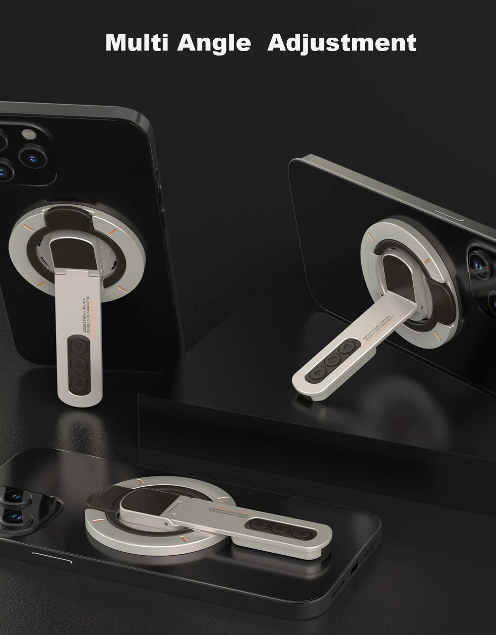Фото Алюминиевый двусторонний магнитный держатель для телефона MagSafe Ring Stand для IPhone 12/13/14/15/16 Samsung, вращение на 360°, декомпрессия №3