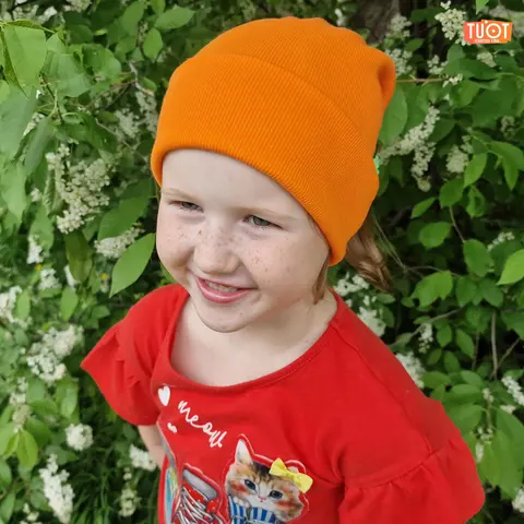 Детская шапка под хвост TUOT для девочек и мальчиков, оранжевый (комплект со снудом)