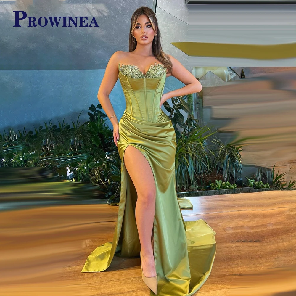 

Prowinea Charming Evening Party For Women 2023 Sweetheart Trumpet Slit Court Train Crystals Sleeveless Abendkleider Custom Made