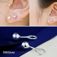 the bare faced bean stud earrings simple curved hook bead silver earrings versatile earrings