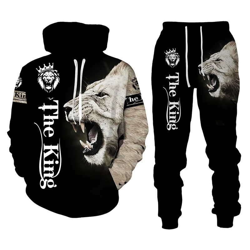 Men's Tiger Hoodie Set Full Sleeve Polyester spring and autumn Animal 3D Printed Sweatershirt Trousers Man Tracksuit