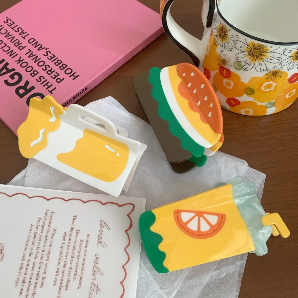 Женские зажимы для волос в виде мультяшного гамбургера Симпатичные ацетатные с