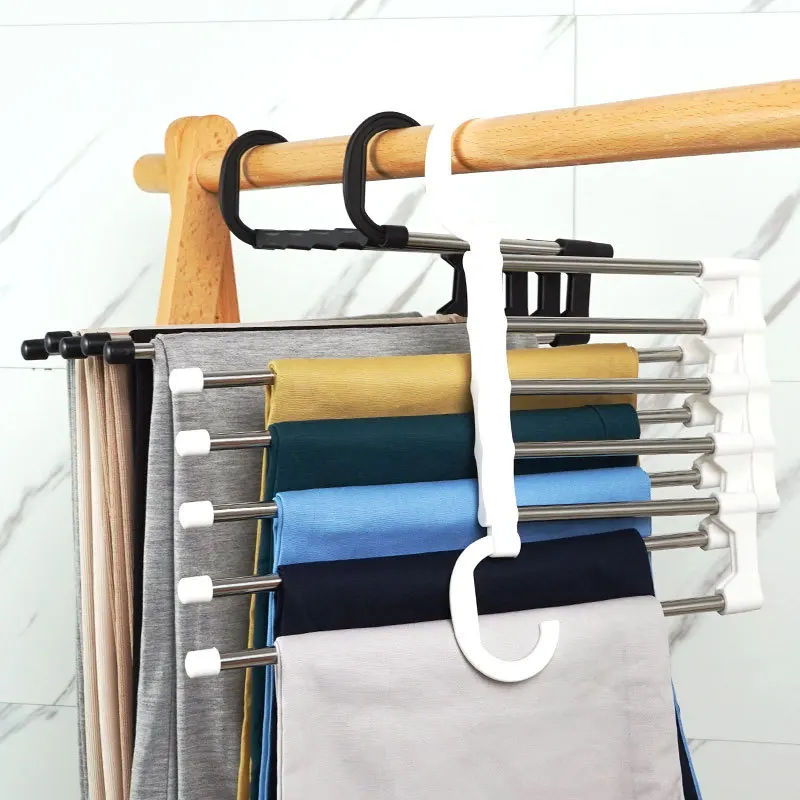 5 in 1 Stainless Steel Folding clothes Hang Pant Rack for Clothes Organizer Multifunction Shelves Closet Storage Organizer