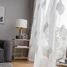 New Simple Modern Small Fresh Leaf Embroidery Window Curtain Room Decor Curtains for Living Dining Room Bedroom (3)