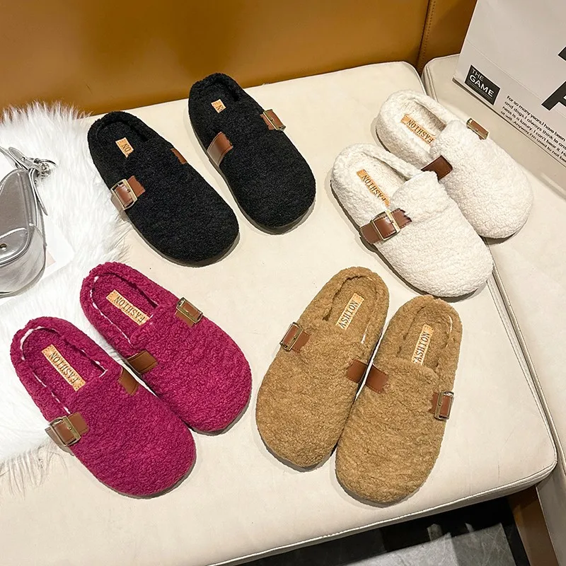 Женские меховые шлепанцы на платформе сланцы мюли из флока низком каблуке