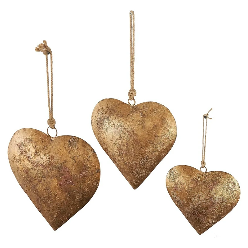 

Металлический трехмерный декоративный Колокольчик в форме сердца, желтого цвета, металлический колокольчик из состаренной латуни + веревка для подвешивания, 1 комплект