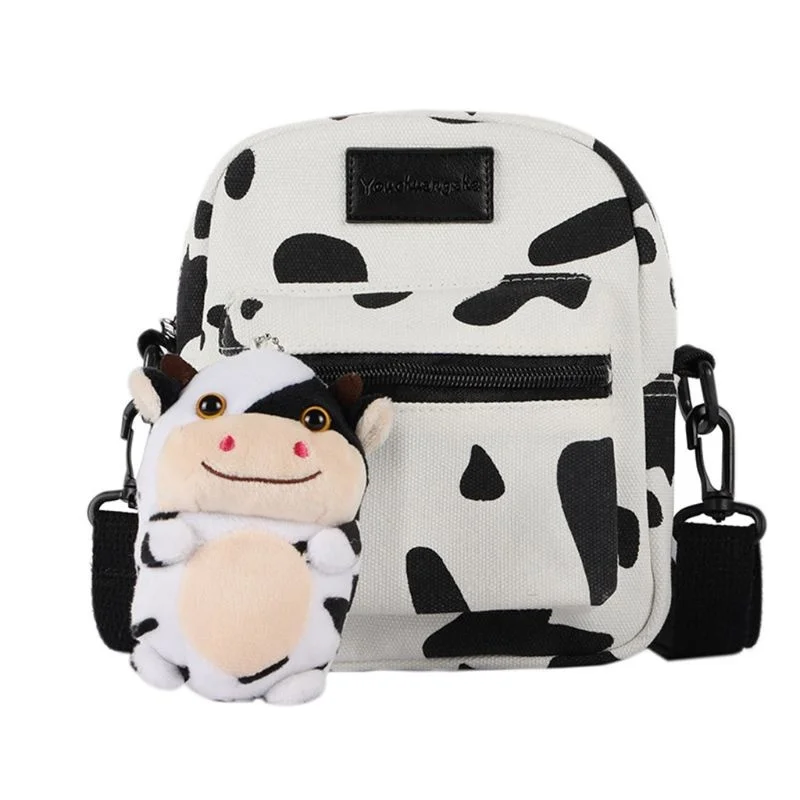 

Women Girl Cartoon Cow Print Shoulder Crossbody Bag Canvas Satchel Messenger Tote Purse