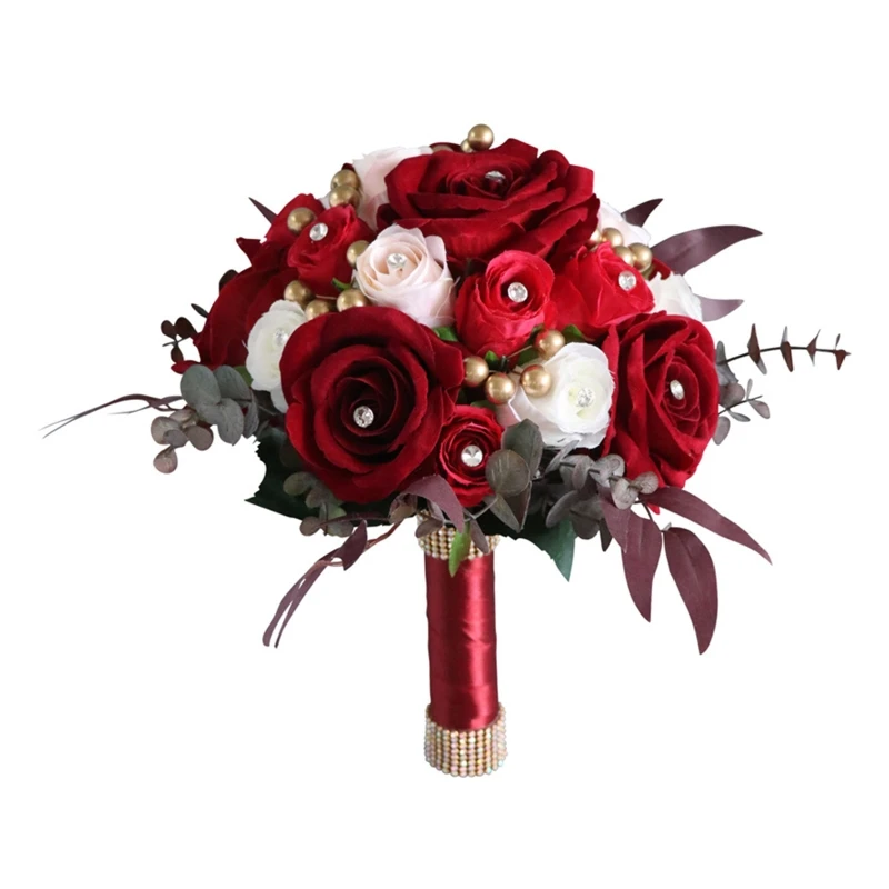 

Artificial Colorful Rose Wedding Bridal Bouquet Romantic Bride Holding Flowers