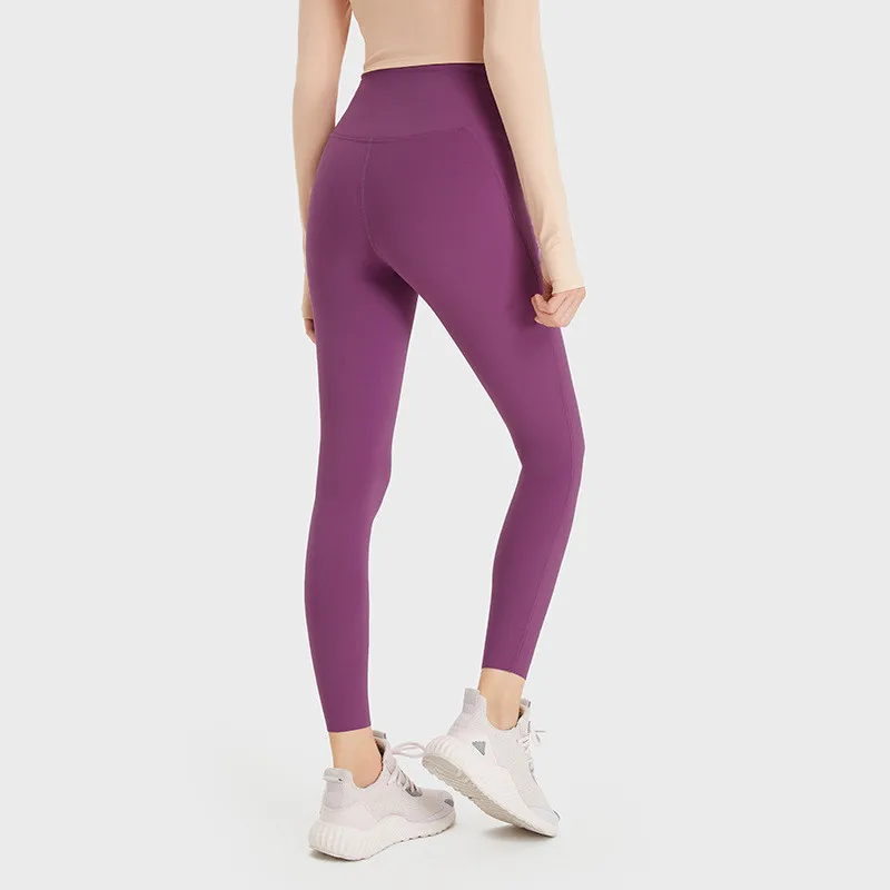 Solid Color Gym Women Sports Pants Soft Compression High Waist Fitness Yoga Legging Comprehensive Training Tight Gym No Mark Fee